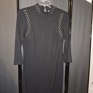 Spense Black Long Sleeve Studded Dress